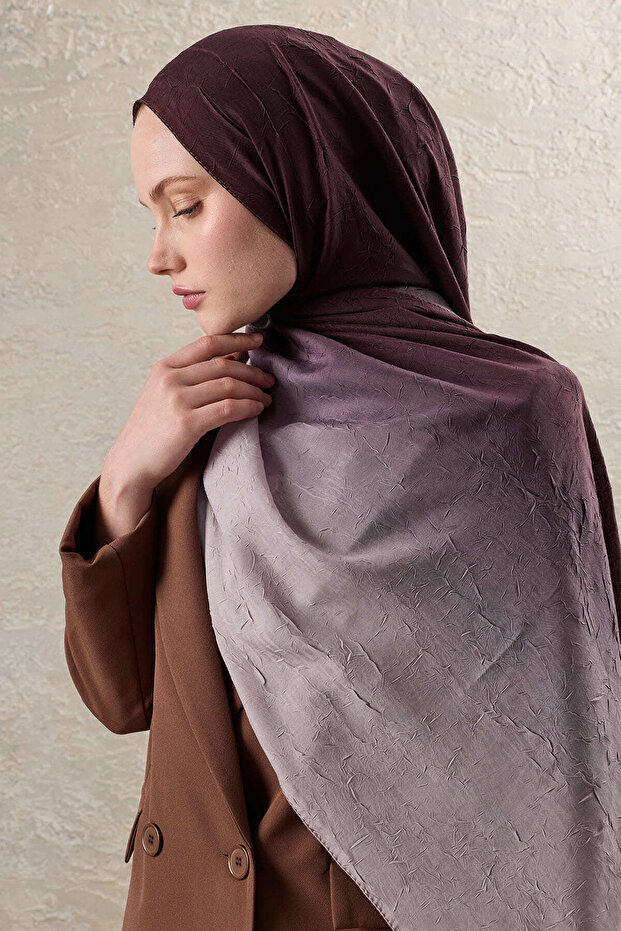 Plum Gradient Pattern Kraş Shawl - 5