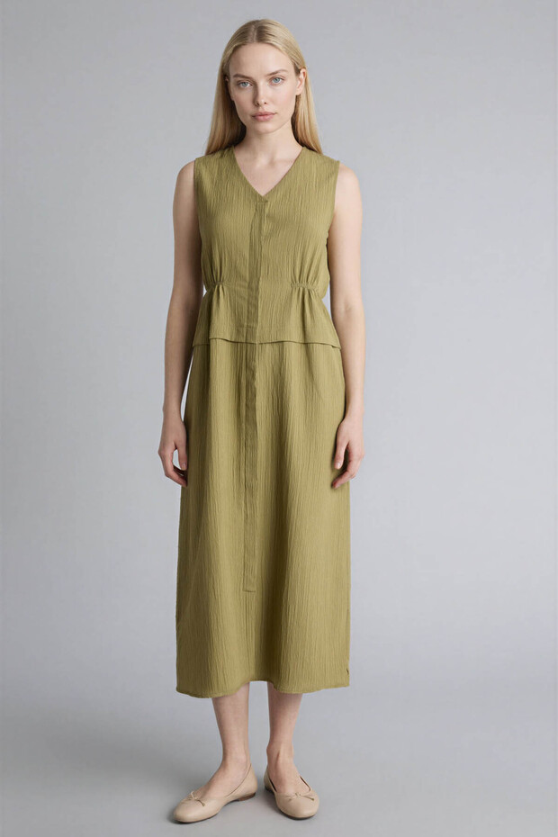 V-Neck Gofre Textured Sleeveless Dress F3408Ax26Sm