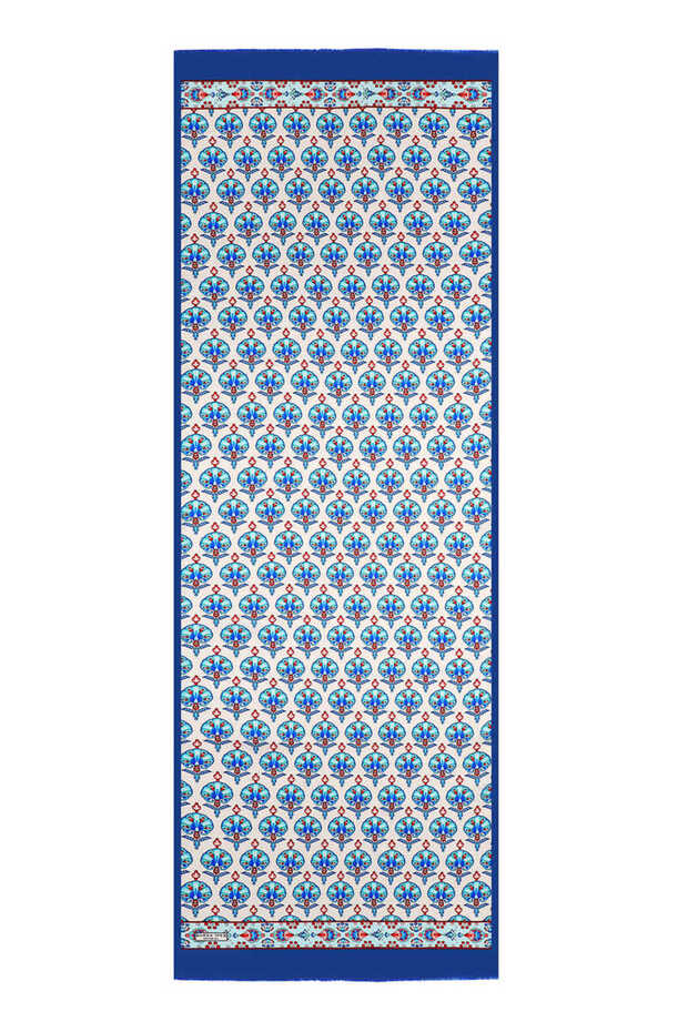 Cobalt Blue Carnation Pattern Silk Scarf - 4