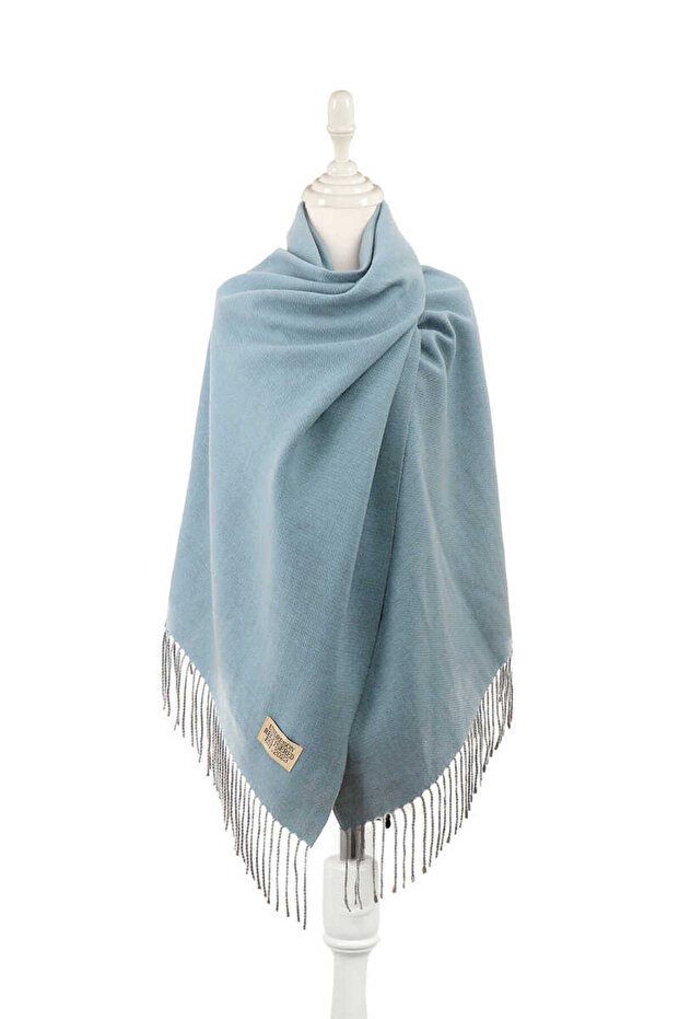 Blue Beige Double Sided Winter Shawl