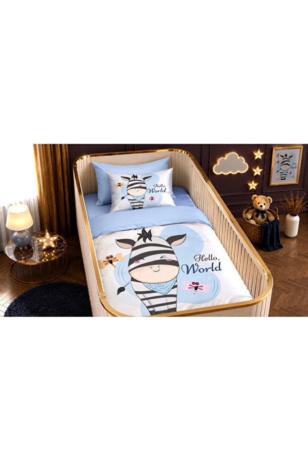 Hello World Zebra Cub Single Digital Baby Bedding Set