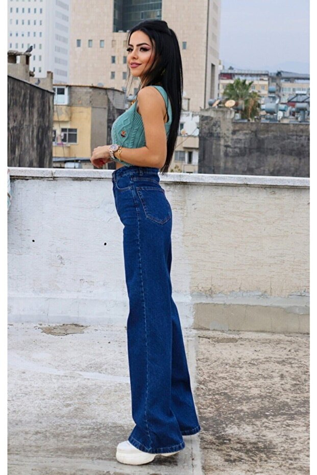 Women's Medium Blue High Waist Wide Leg Loose Jeans Jeans