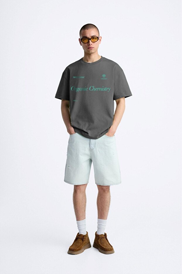 Crew Neck Organic Chernistry Written Oversize Smoked Men's T-Shirt