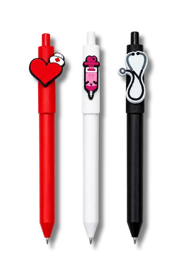 Healthcare Staff Collection Comfortable Writing Flexible Grip Black White Red Color Pen Set of Three