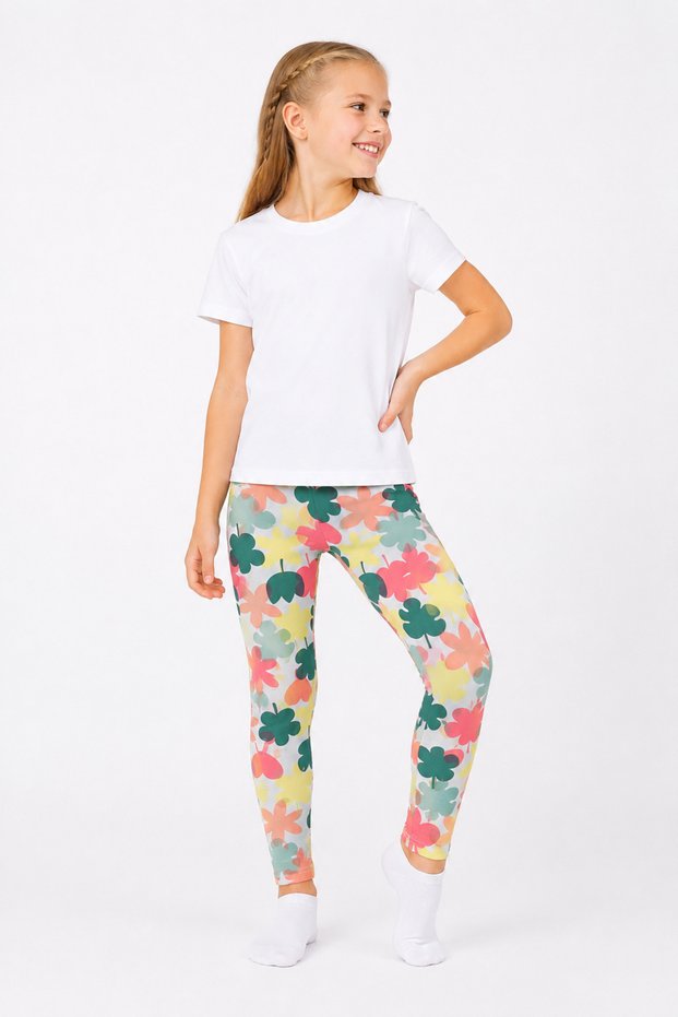 Children's Leggings - Clover Tulip Leaf Patterned Seasonal Lycra Cotton Girls' Leggings