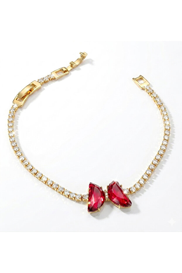 Gold Color Round Embellished Butterfly Pattern Waterway Women's Bracelet