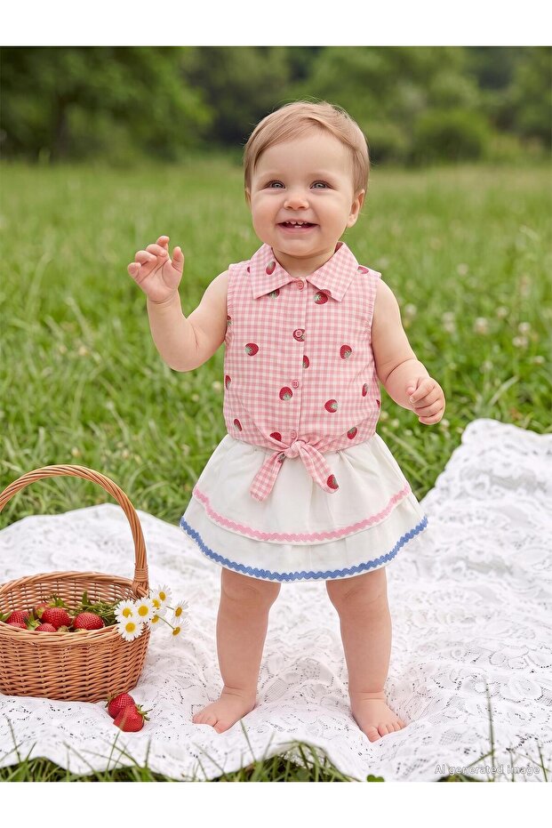Dotted Striped Printed 6-18 Months Shirt - Pink