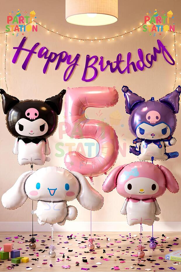 Sanrio Kuromi Melody - 5 Years Pink Anime Balloon Set