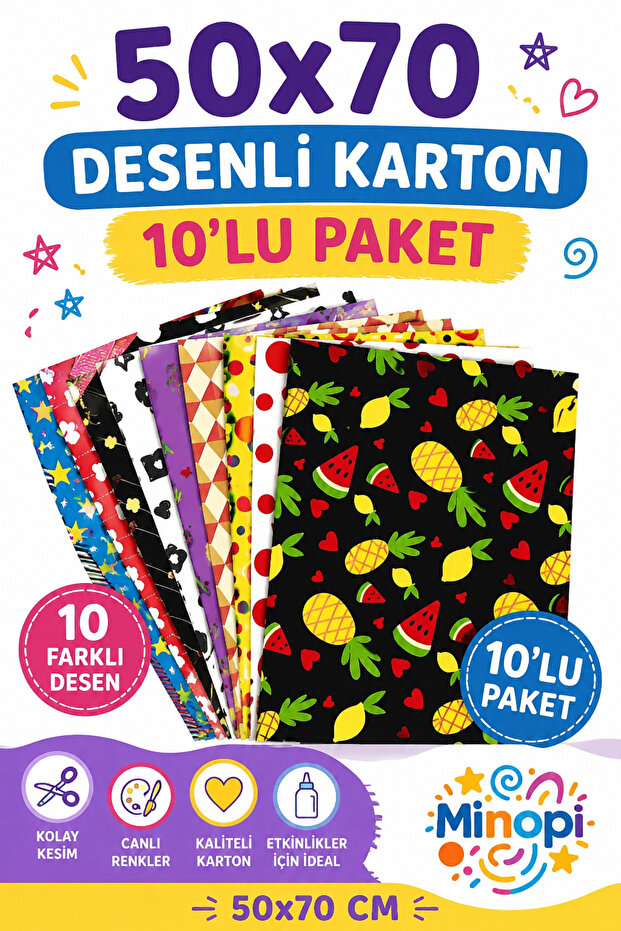 Patterned Cardboard 50X70 cm – Set of 10 Colorful Craft and Hobby Papers