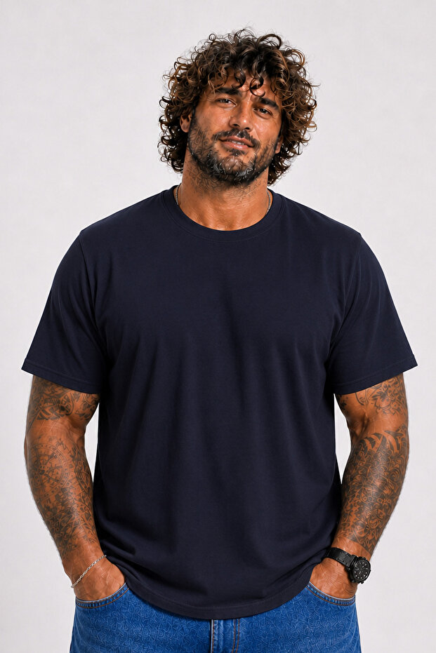 Plus Size Basic T-Shirt 11100 Navy Blue - 1