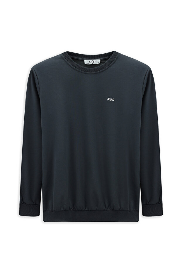Bisiklet Yaka Regular Fit Nakışlı Basic İnce Sweatshirt - 2