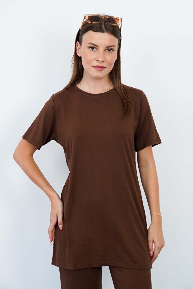 Soft Viscose Long Tunic-Brown