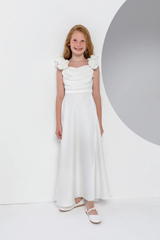 8-15 Years Old Ridden Girl's Dress-Ecru