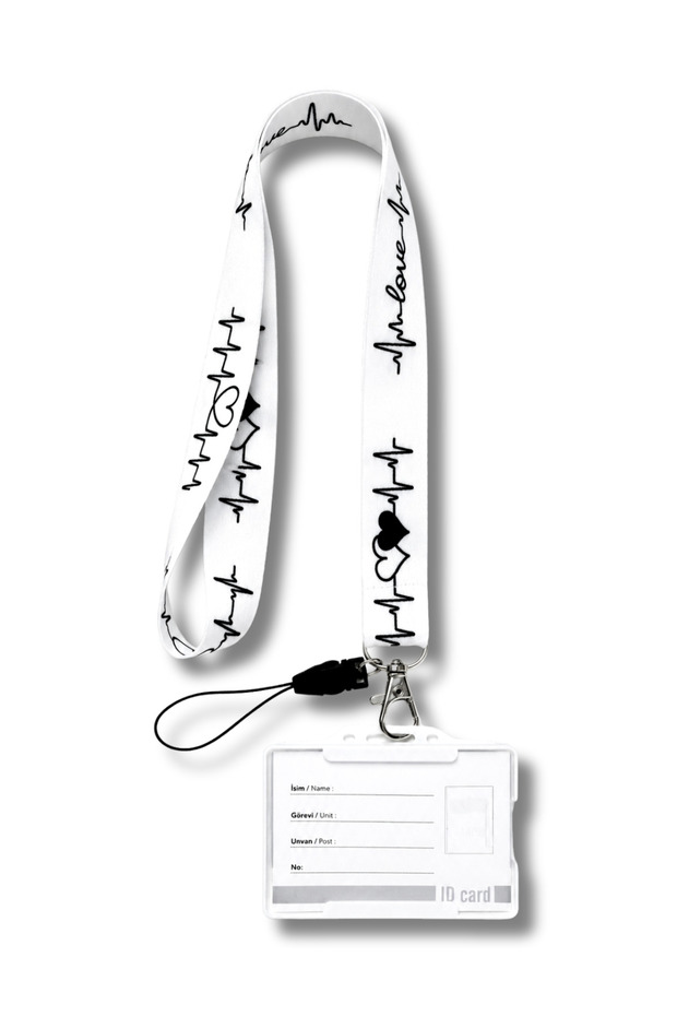 Ekg Heart Rhythm Themed Triple Set - Neck Lanyard, Ballpoint Pen, Card Holder
