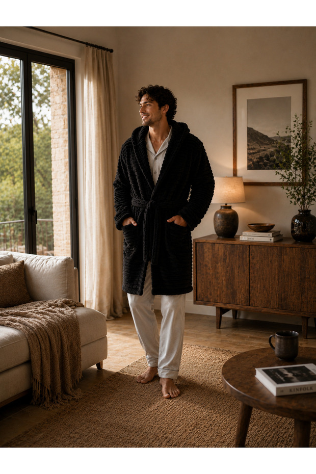 Premium Men's Bathrobe I Wellsoft Plush I Hooded Bathrobe & Bathrobe I with Hat