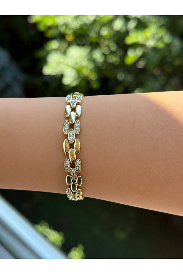 Adjustable Zircon Stone Oval Chain Steel Anti-Tarnish Bracelet