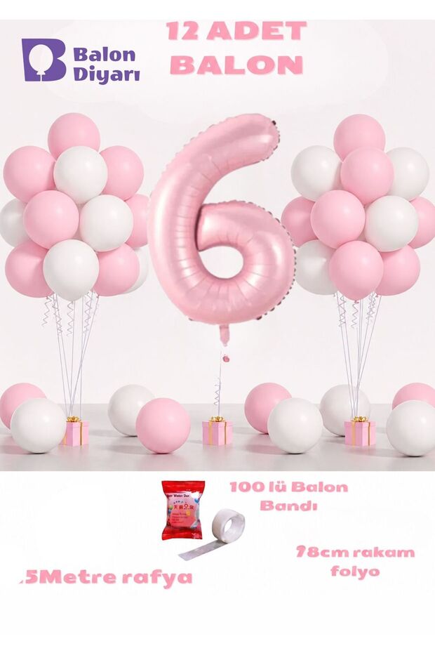 6 Year Old Pink Birthday Balloon Set 78cm Balloon Including Balloon Tape Raffia