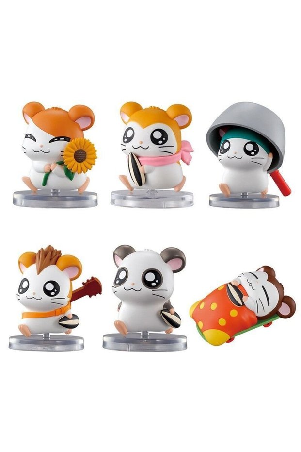 Bandai 6Pcs Gashapon Capsule Toy Hamtaro Hamster Mini Cute Action Figure Doll Model Toys Collect Orn