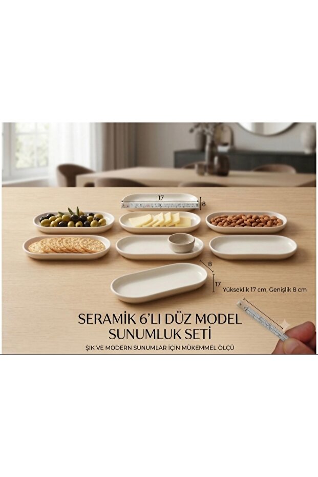 Set of 6 Ceramic Oval Serving Dishes - 17X8 cm Breakfast and Snack Plates