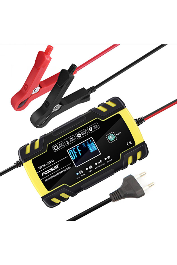 شاحن بطارية ذكي FOXSUR 12V 8A EU FOXSUR 12V/24V 8A ببدء تشغيل تلقائي وشاحن سريع للاستخدام في السيارة