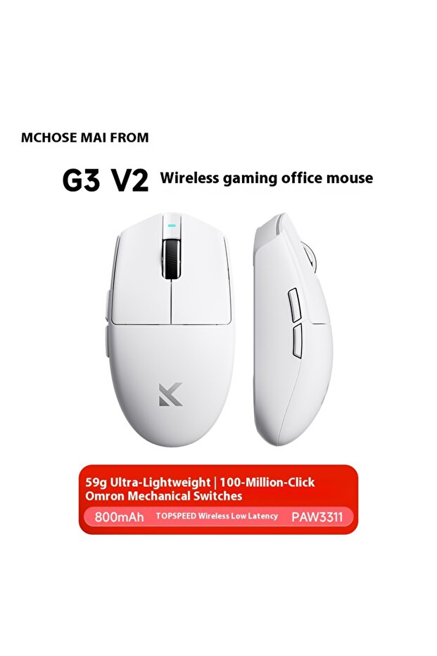ماوس لاسلكي WHITE MCHOSE G3 V2 للألعاب والاستخدام المكتبي مع اتصال ثلاثي الأوضاع (بلوتوث)