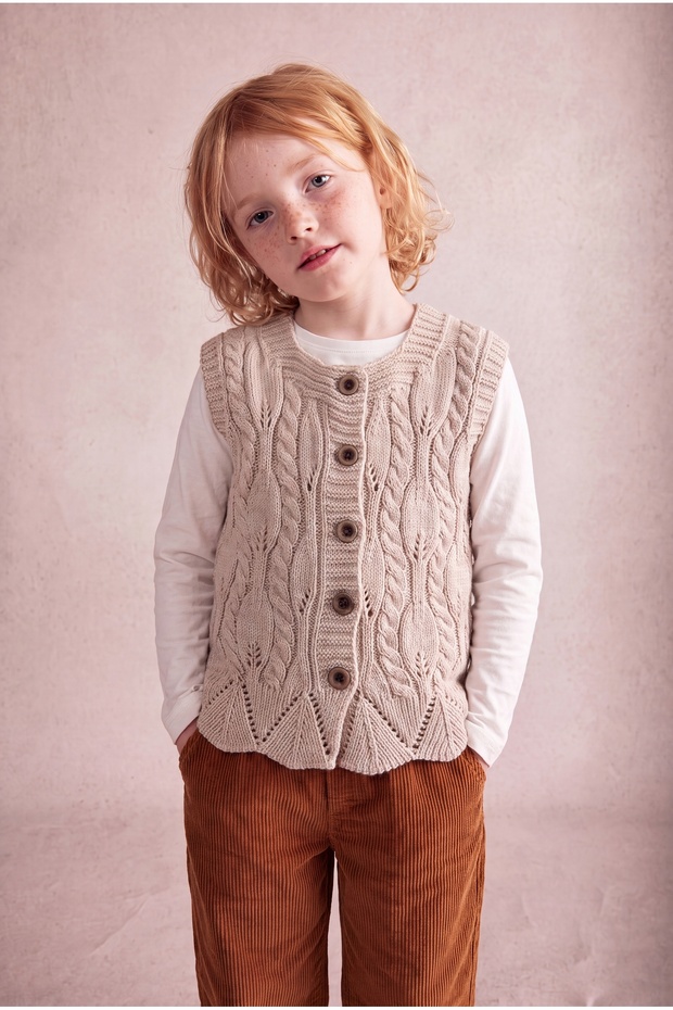 Girl's Knitted Premium Knitwear Vest Soft Textured Buttoned Seasonal