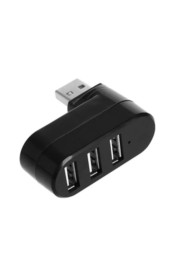 موزع USB 2.0 أسود اللون، قابل للدوران، بثلاثة منافذ، موسع متعدد المنافذ USB 2.0 للكمبيوتر