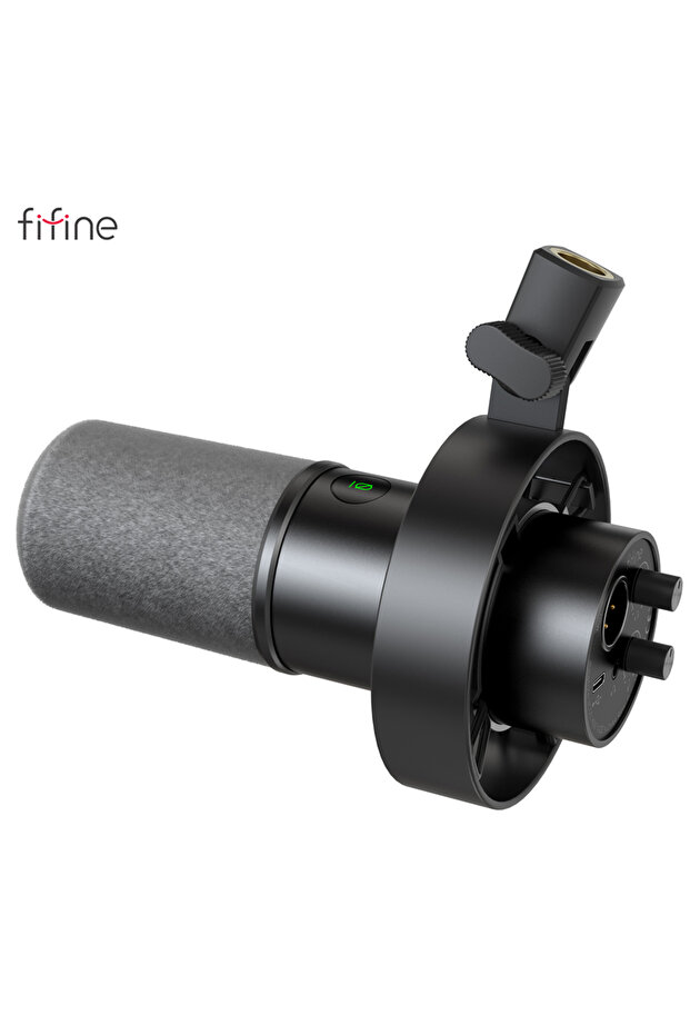 ميكروفون ديناميكي FIFINE USB/XLR أسود مع حامل صدمات وكتم صوت باللمس ومقبس سماعة رأس وتحكم في مستوى الصوت،