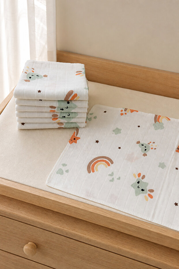 100% Cotton 7-Pack Double Layer Checkered Muslin Baby Mouth Wipes 25 X 25 cm