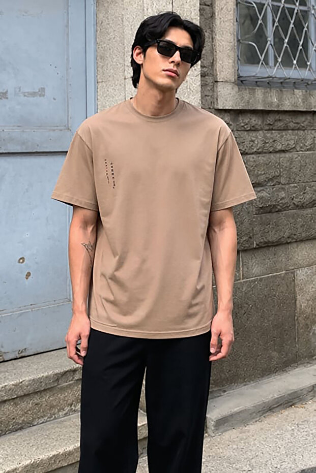 Mink Crew Neck Printed Short Sleeve Overfit T-Shirt 7036