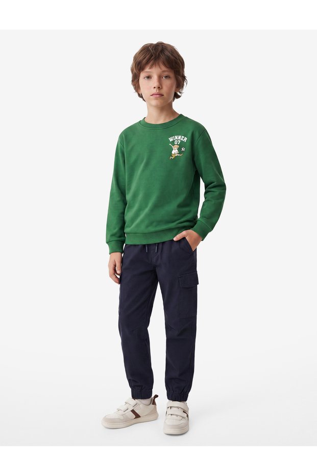 Cotton Long Sleeve Crew Neck Printed Hooded Sweatshirt