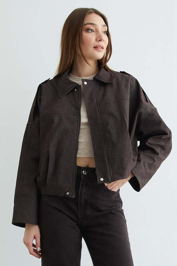Zippered Oversized Denim Jacket