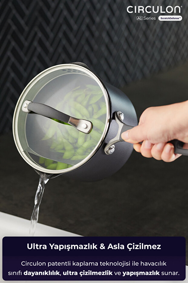 A1 Series Scratchdefense Non-Stick Sauce Pot with Glass Lid - 16 cm