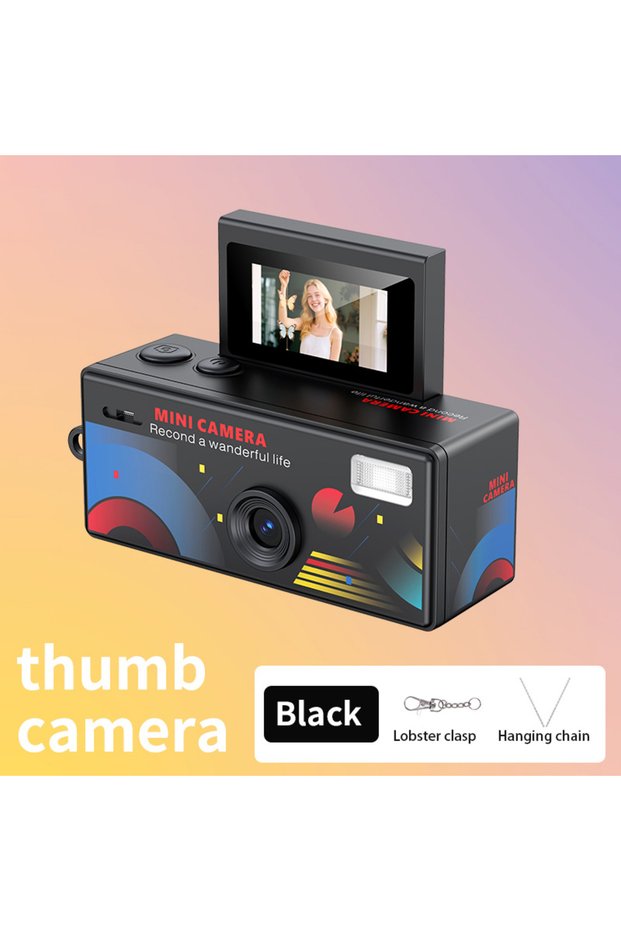 Black Ourlife Mini Thumb Camera 0.96inch Flip Screen Keychain Camera Retro Outdoor Sports Camera Ver