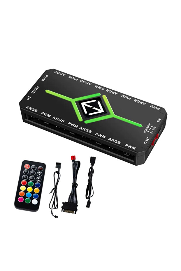 K9 Black ARGB ICE Whale K9 1 to 9 PWM&ARGB Case Fan Hub SATA Power Interface Splitter 4Pin PWM 3Pin