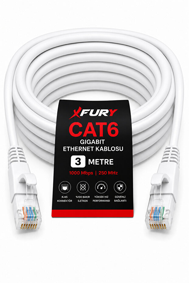 كابل إيثرنت CAT6 بطول 3 أمتار RJ45 LAN كابل إنترنت ومودم وراوتر للكمبيوتر
