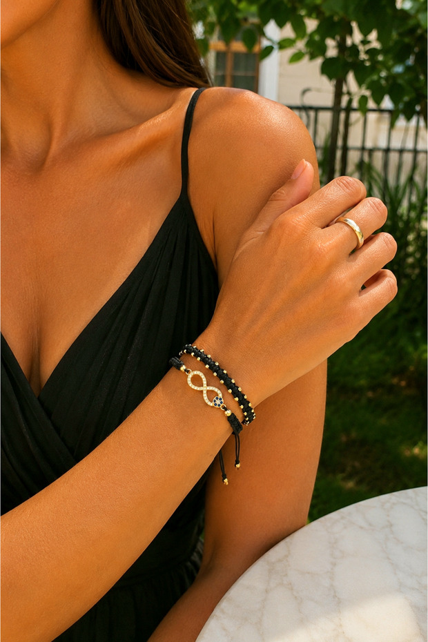 Zircon Infinity Macrame Double Bracelet, Anklet