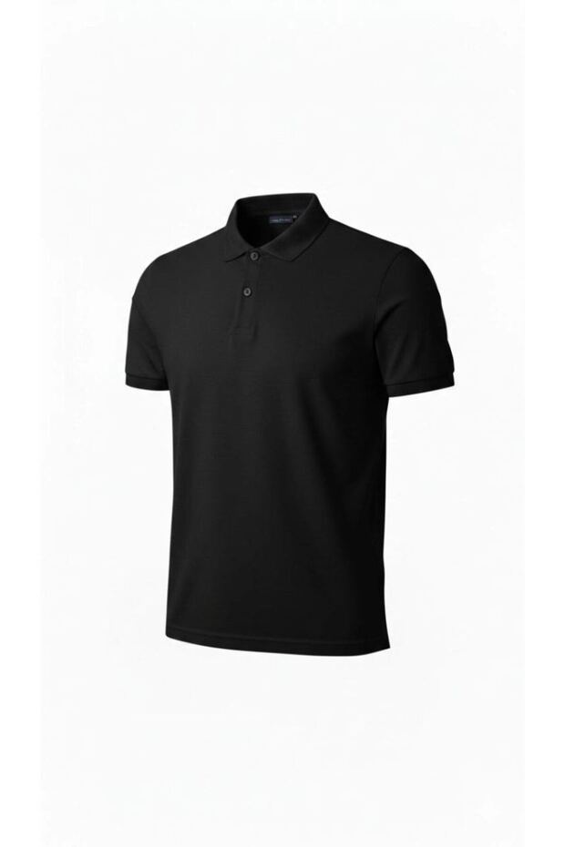 Men's Polo Collar Buttoned Pique Fabric T-Shirt Regular Fit Short Sleeve T-Shirt - Black Mariposa Secret