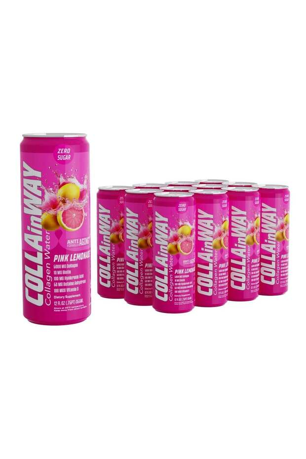 COLLAinWay Collagen Drink 5000mg - Zero Sugar,10mg Biotin - Pack of 12 - Pink Lemonade