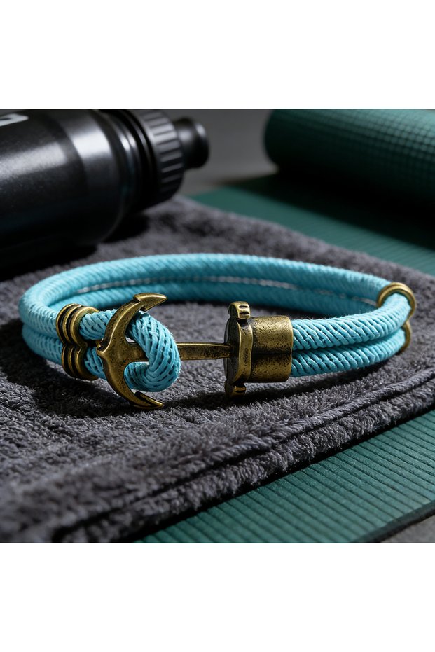 LightBlue Vintage Anchor Hook Bracelet Men Bilayer Grade A Durable Nylon String Nautical Braslet Coo