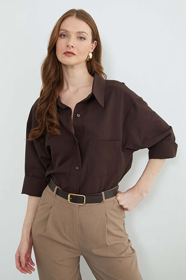 Basic Single Pocket Oversize Shirt