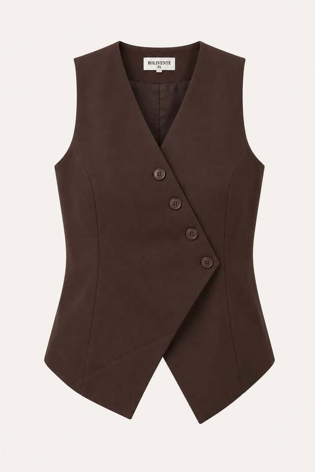 Women's Cross-Buttoned Sleeveless Vest Brown