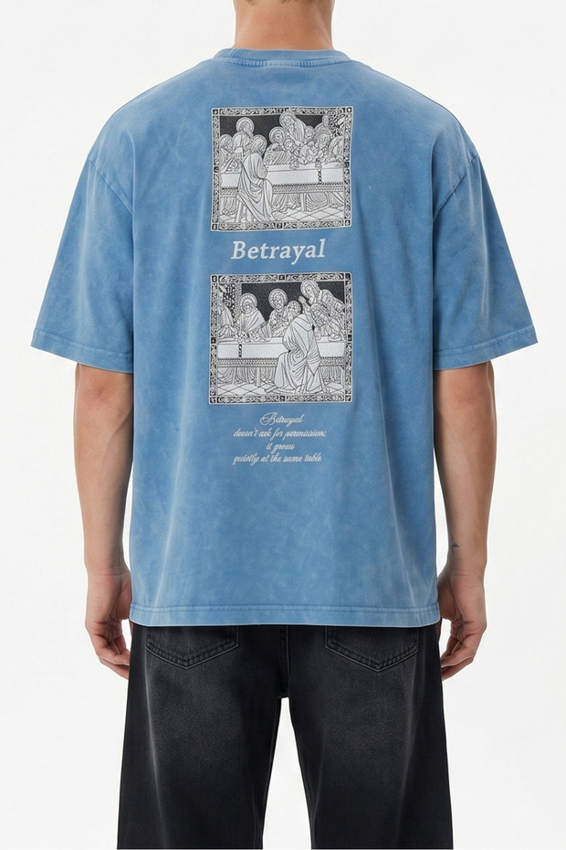 Men's Betrayal Printed Washable Oversize T-Shirt Baby Blue
