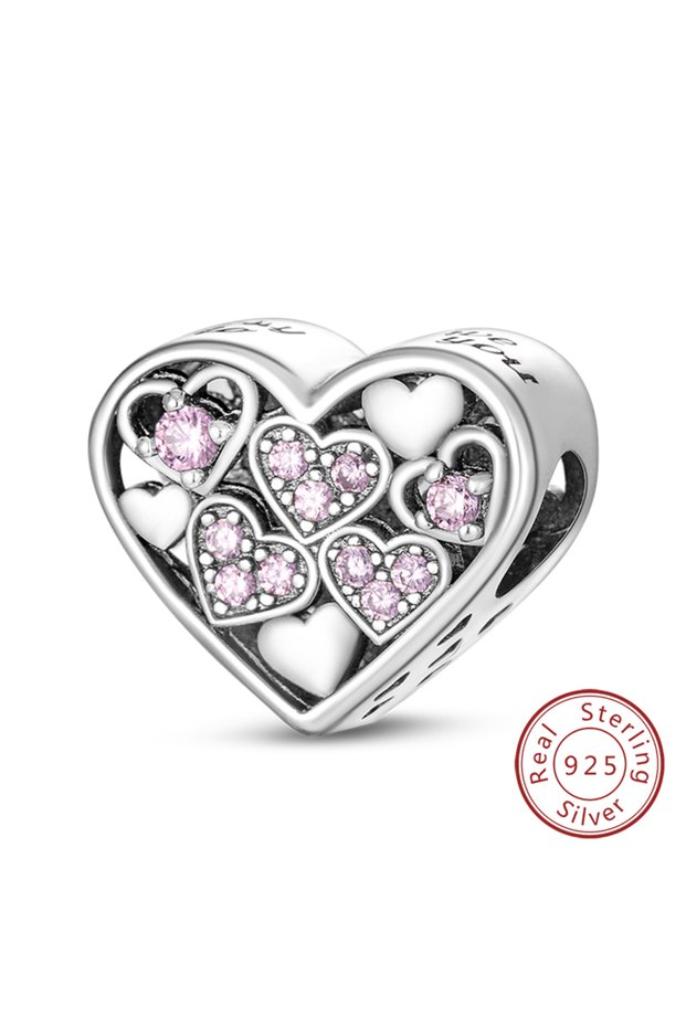 KTC238 Original 925 Sterling Silver Charm Beads Love Heart Family Charms Pendant Fit Bracelet Charm
