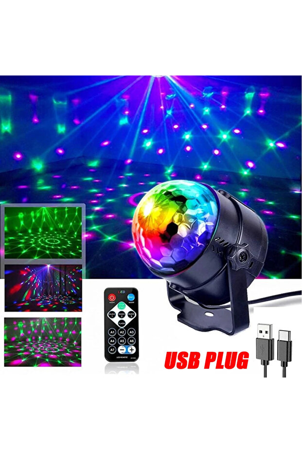 قابس USB مع جهاز تحكم عن بعد، إضاءة مسرح LED ديسكو، كرة دي جي دوارة، ستروب، تحكم عن بعد بالصوت، رقص سحري