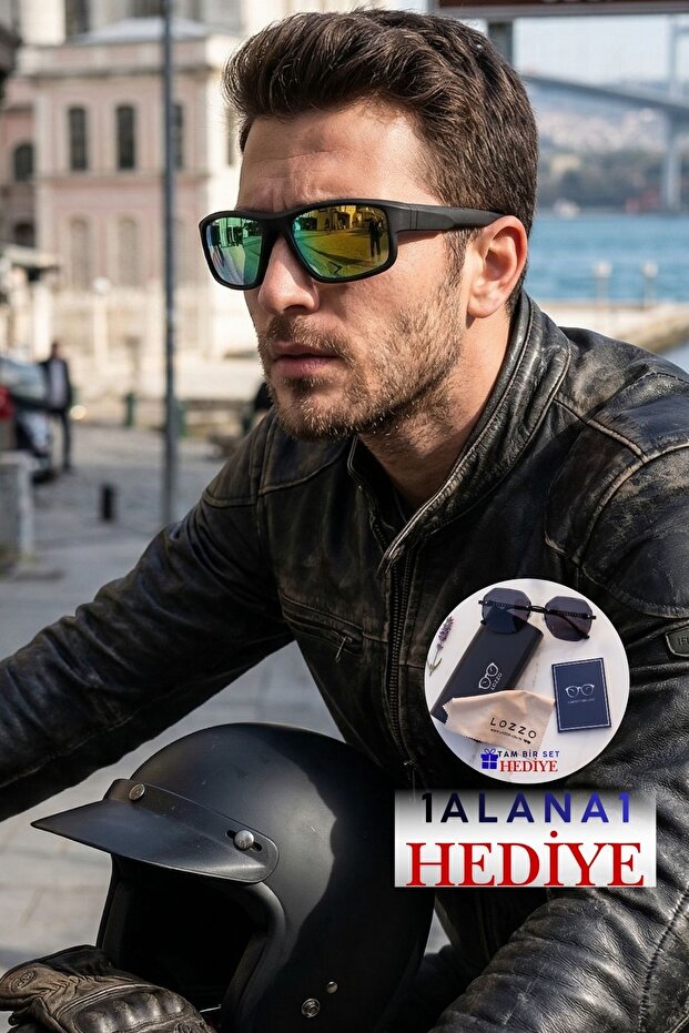 Men's Uv400 Matte Black Mirrored Biker Sunglasses 23035 C2 m