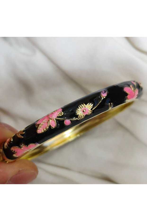 58-60mm Dark magenta Enamel Chinese Cloisonne Bracelet Double Bangle Traditional Peony Filigree Flow