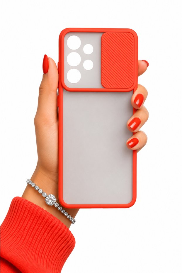 Samsung Galaxy A53 5g Compatible Case with Sliding Camera Protection Matte Lens Phone Case - Red