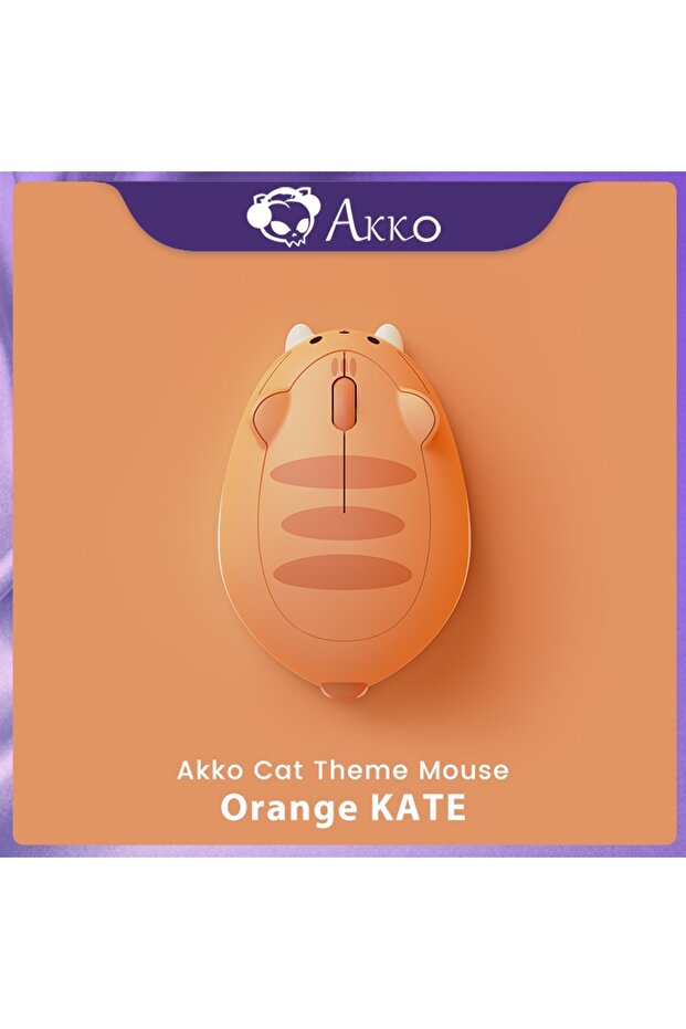 فأرة برتقالية Akko بتصميم قطة، 2.4 جيجاهرتز، بلوتوث 3.0 / 5.0، لاسلكية ثلاثية الأوضاع، لأجهزة الكمبيوتر واللاب توب