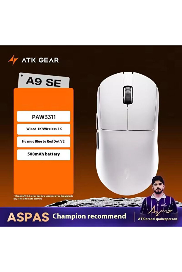 A9 SE White ATK Dragonfly A9 Series Wireless Mouse Tri Mode PAW3950 Nordic52840 8K 53g Lightweight C